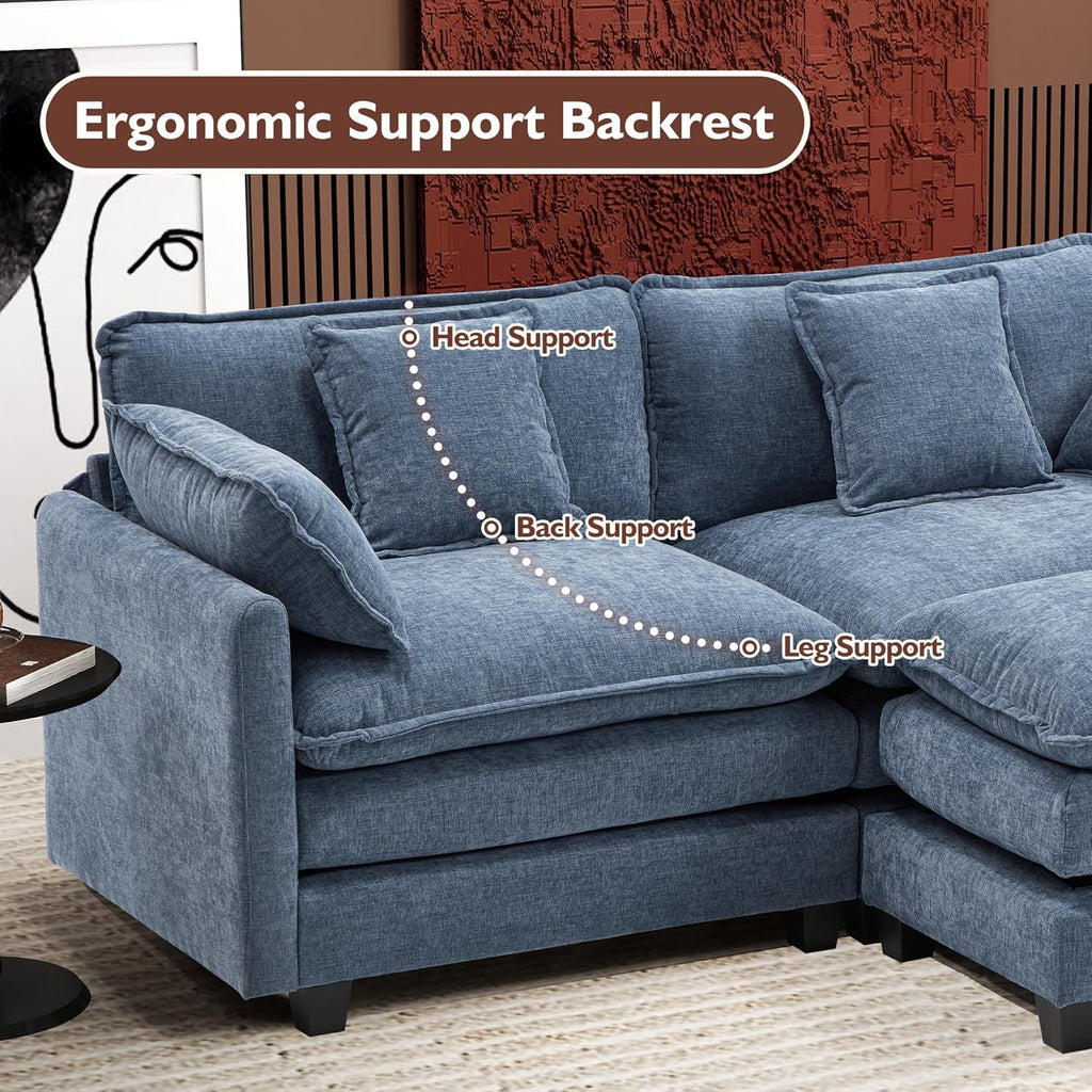 111.4 Inch L Shaped Modern Sofa Modular Cloud Sofa with Ottoman 4 Seater Chenille Deep Seat Sofa wourant