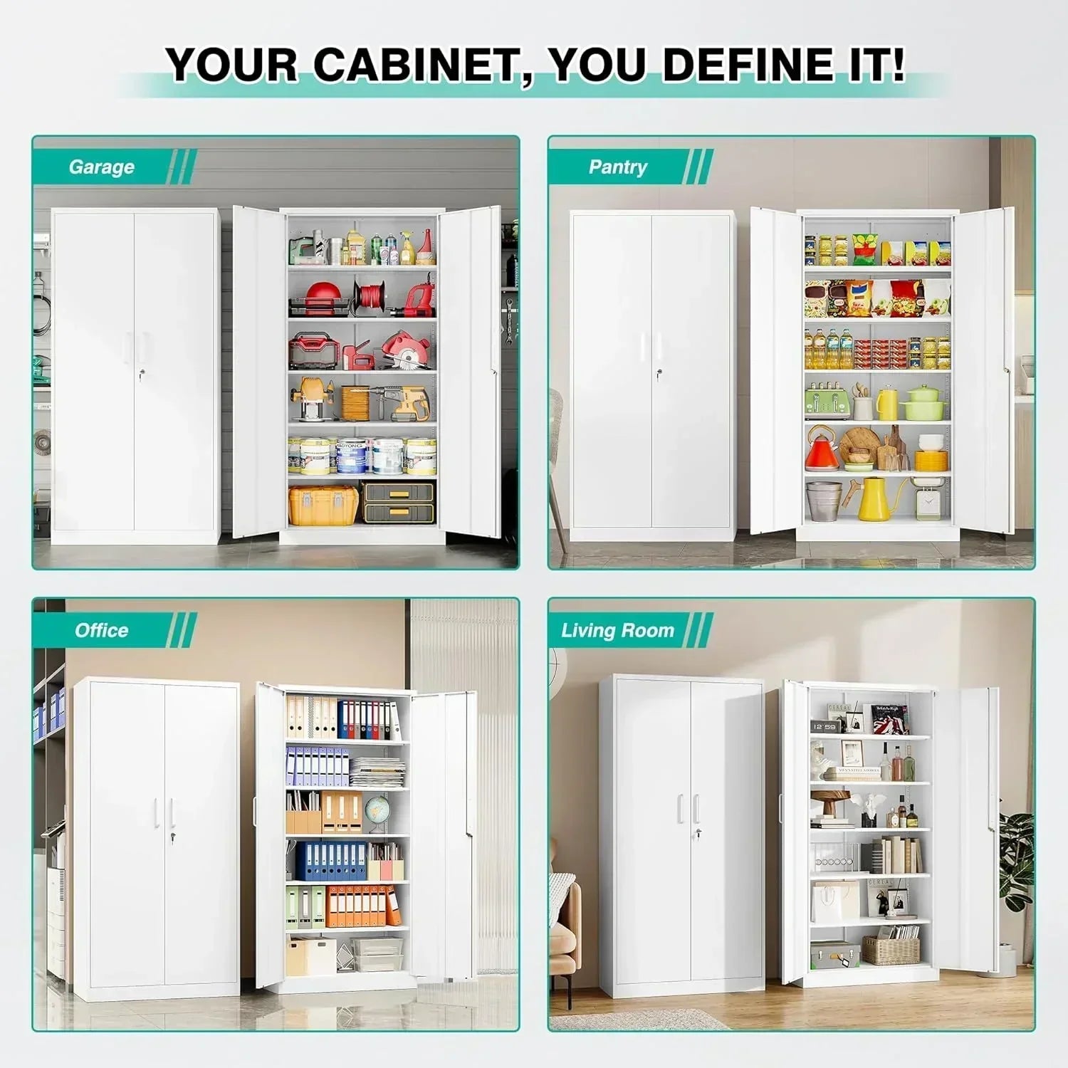 Metal Storage Cabinet with 2 Doors and 6 Shelves Black Metal Cabinet Garage Storage Cabinet wourant