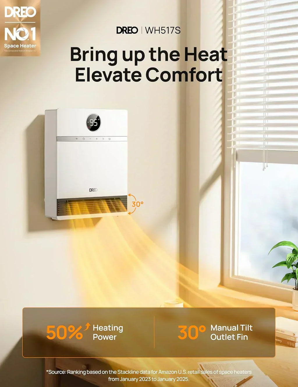 Smart wall-mounted heater for indoor use with adjustable thermostat and remote control wourant