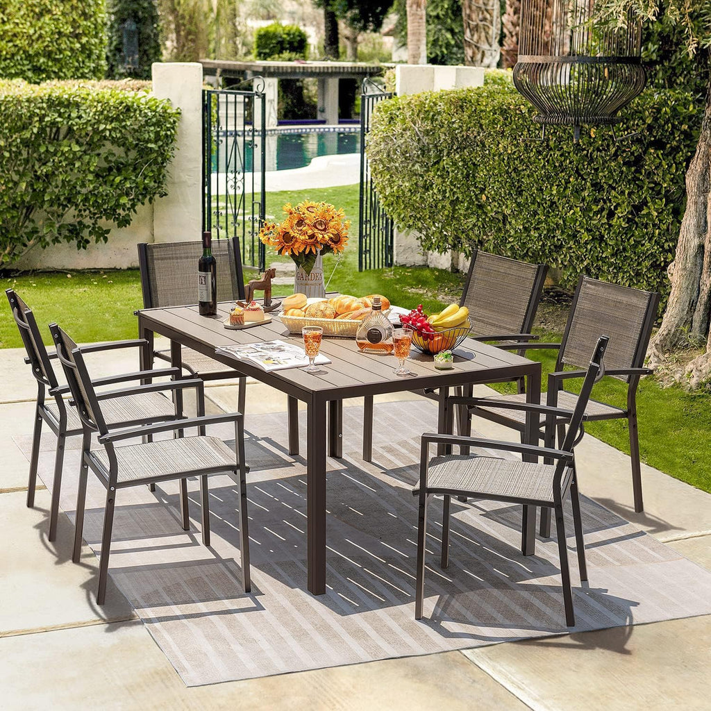 Homall Patio Dining Set 7 Pieces Outdoor Furniture Table and 6 Textilene Chairs Light Grey wourant
