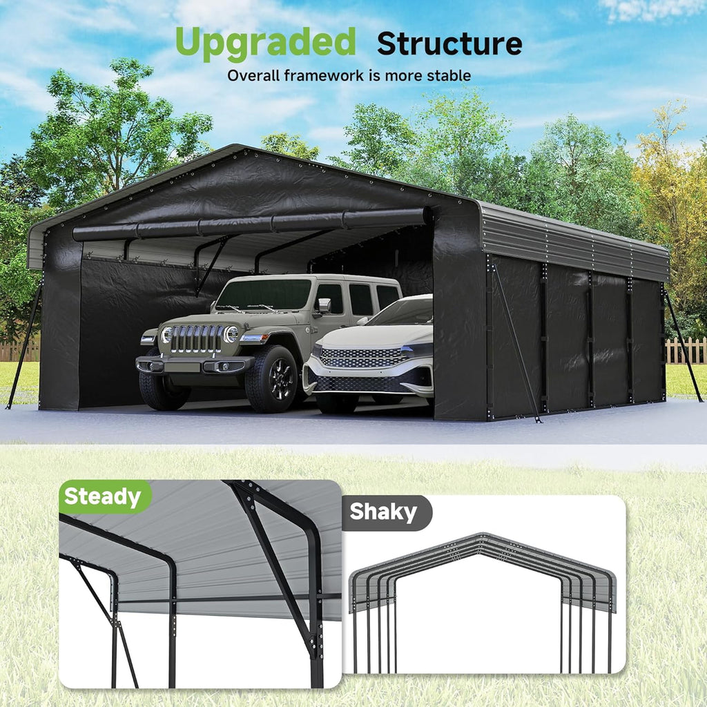 10'x15' Heavy Duty Metal Carport Outdoor Garage Car Shelter Shade with Heavier Frame wourant