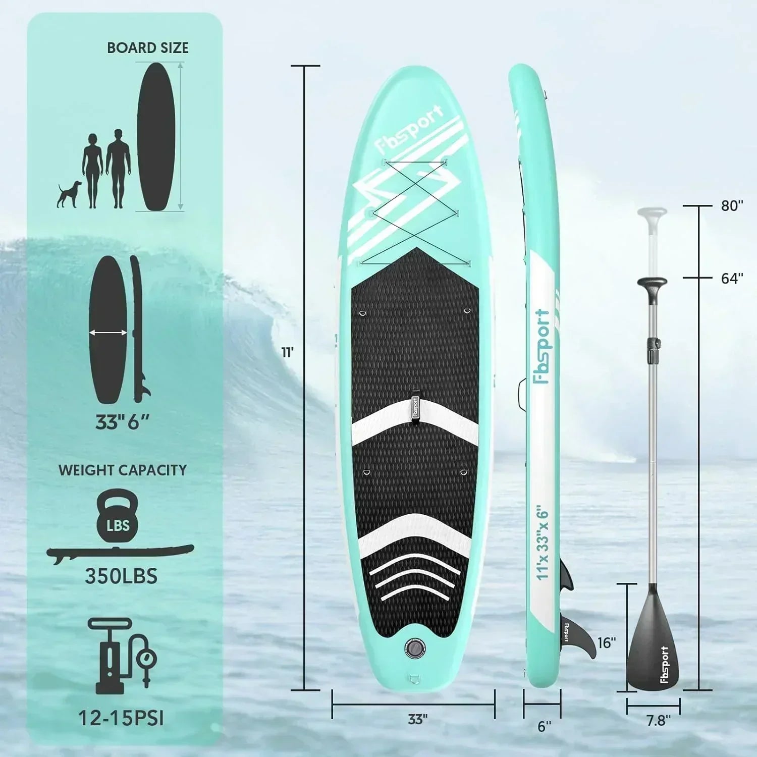 FBSPORT 11' Premium Stand Up Paddle Board Yoga Board with Durable SUP Accessories Carry Bag wourant