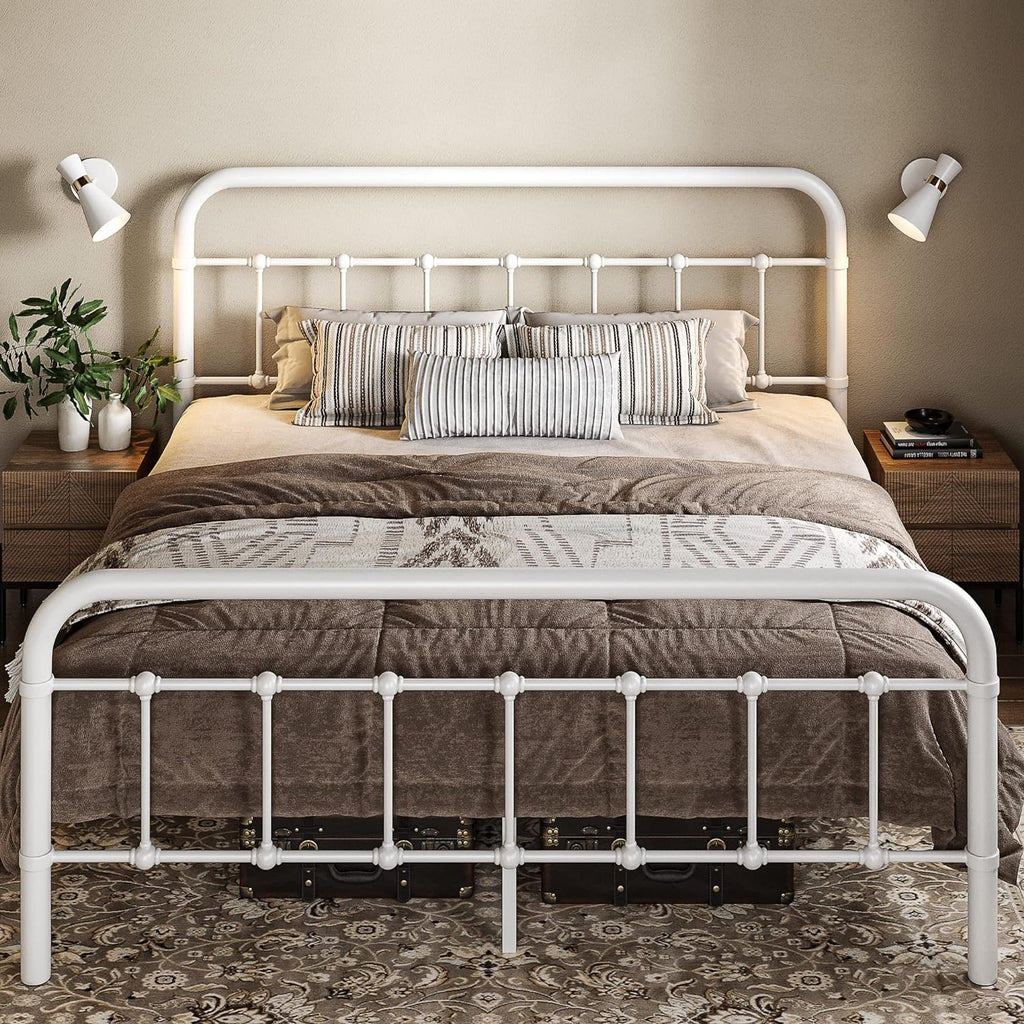 Allewie Queen Size Metal Platform Bed Frame with Victorian Style Wrought Iron-Art Headboard wourant