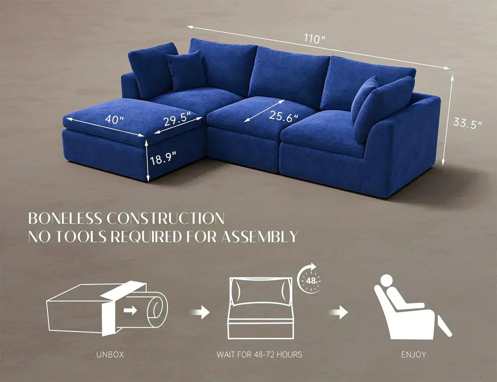 110 inch cloud sectional sofa for living room convertible L-shaped sofa 3 seater sectional sofa wourant