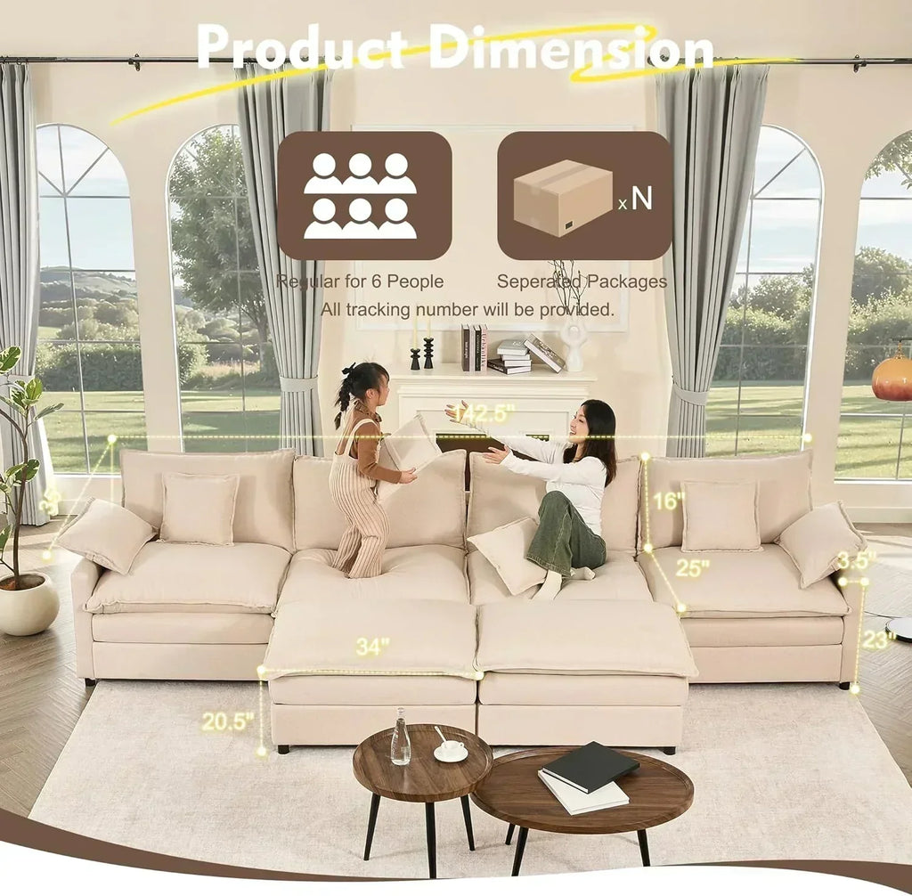 108" U-shaped sofa modular sofa three-seater comfortable cloud sofa wourant