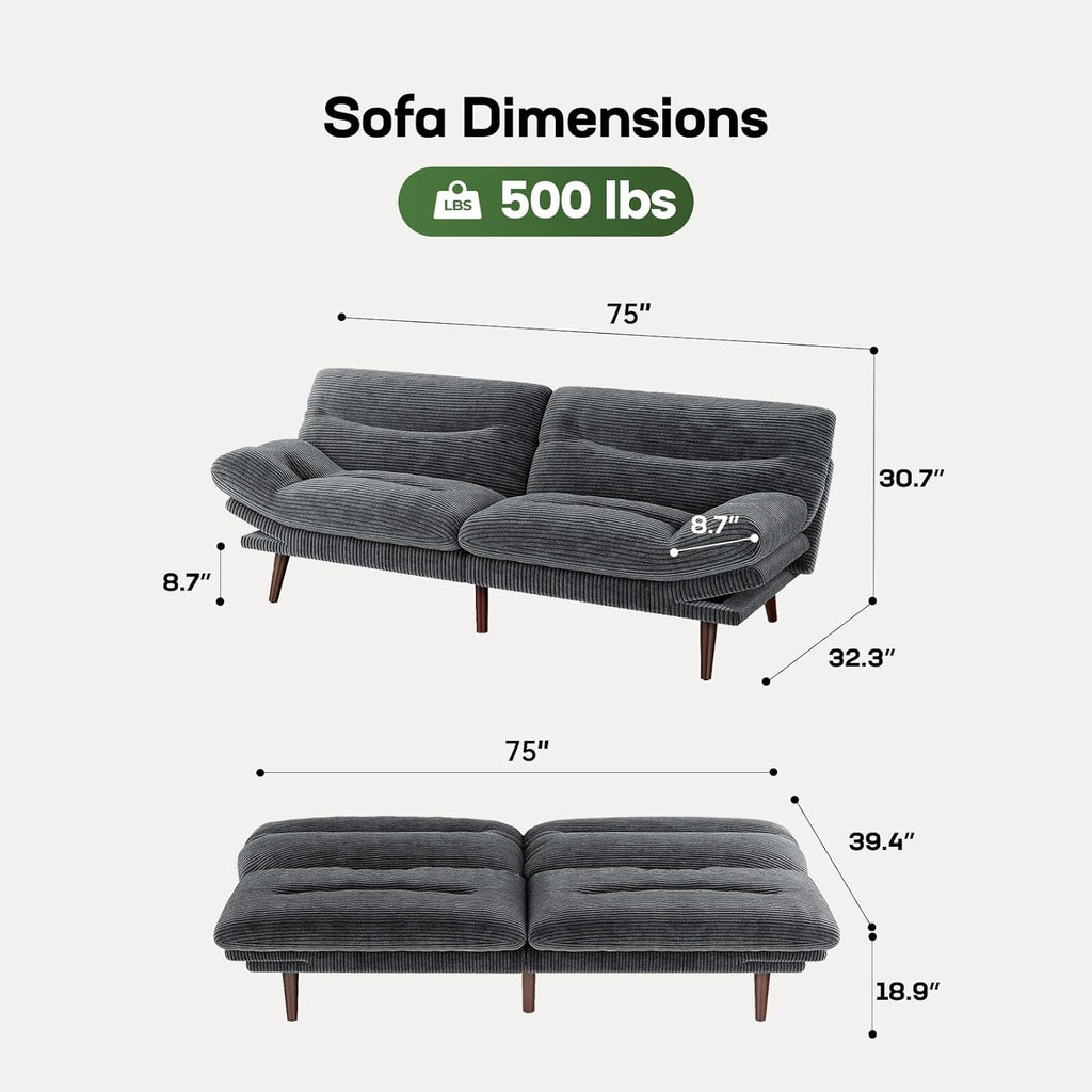 Futon Sofa Bed Futon Sofa Adjustable Back Armrests Converts to Small Sleeper Sofa Bed wourant