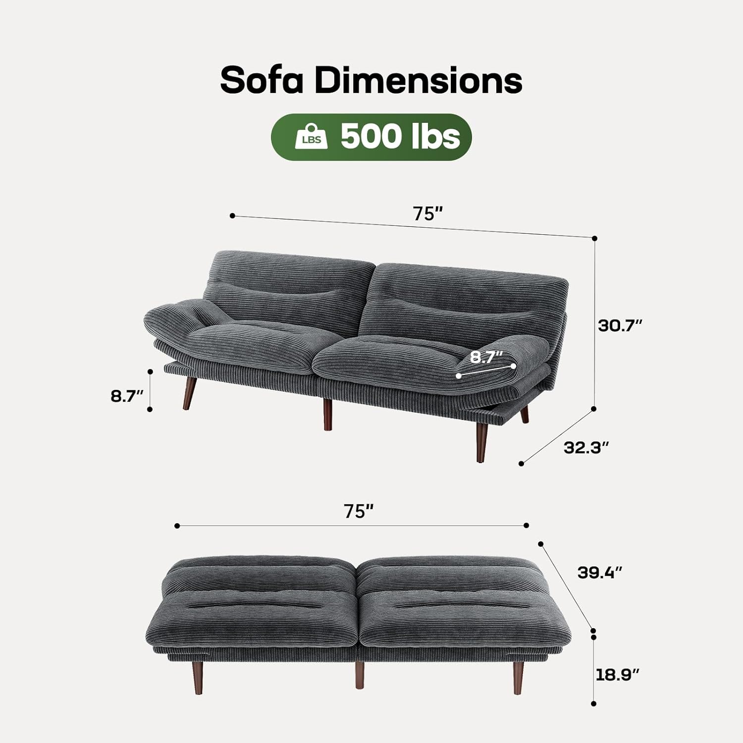 Futon Sofa Bed Futon Sofa Adjustable Back Armrests Converts to Small Sleeper Sofa Bed wourant
