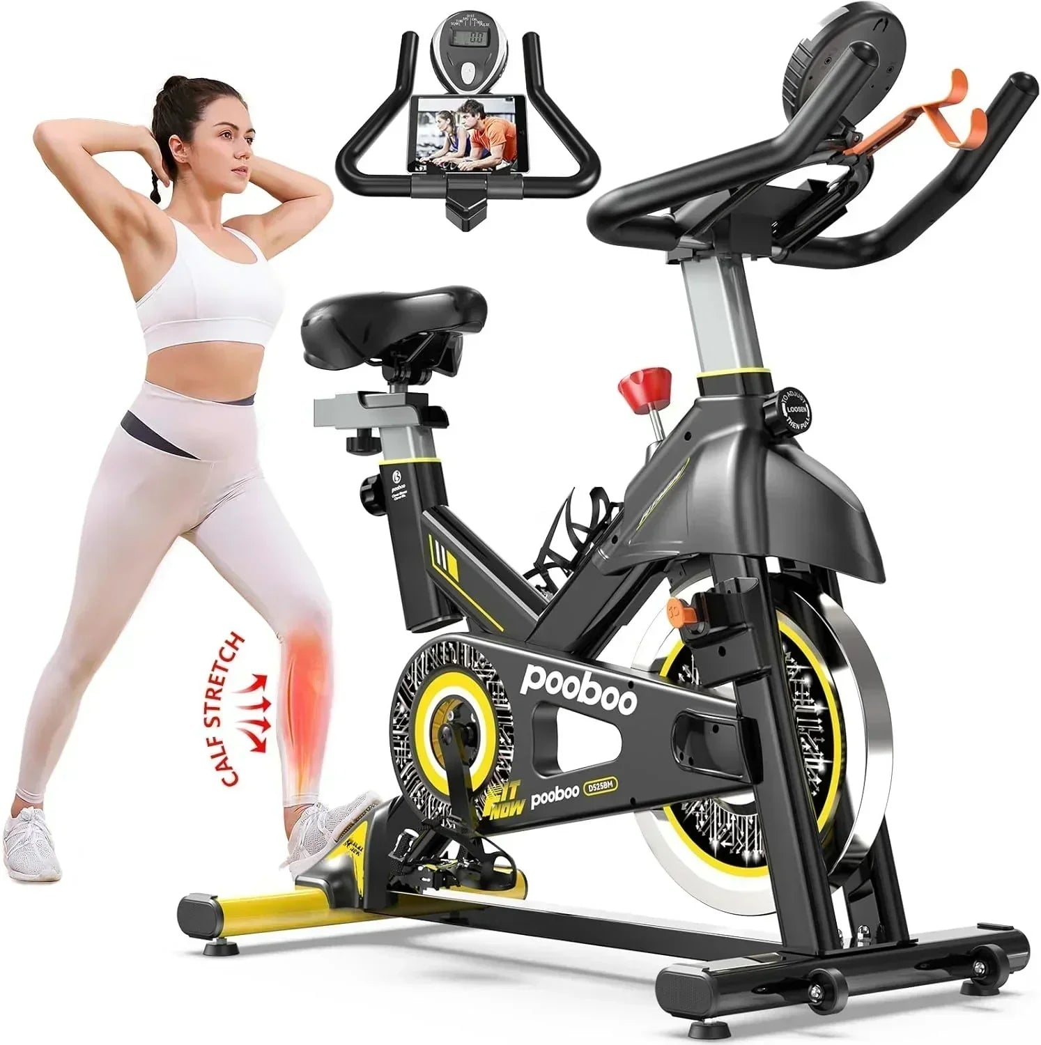 pooboo Exercise Bike Adjustable Magnetic/Brake Pad Resistance Silent Belt Drive Cycling Bike wourant