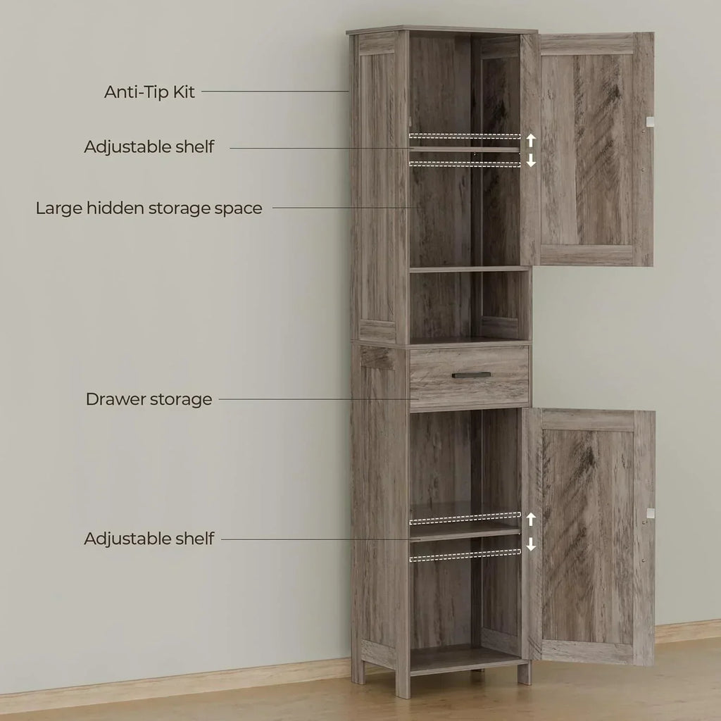 Homhedy 67" H Tall Bathroom Storage Cabinet with 2 Barn Doors and 1 Drawer Narrow Storage Unit wourant