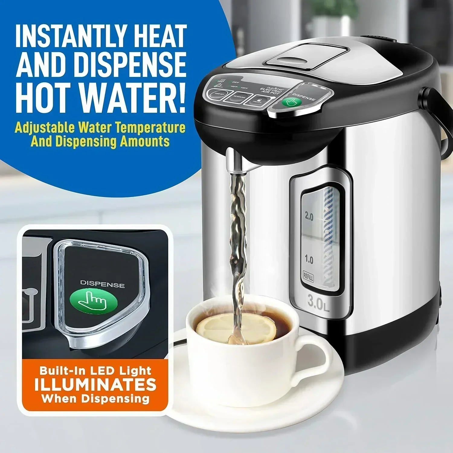 NutriChef Water Heater and Hot Water Dispenser 8L Electric Beverage Dispenser wourant