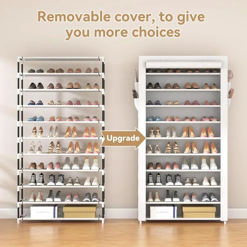ROJASOP 10 Tier Shoe Rack with Covers Large Capacity Stackable Tall Shoe Shelf Storage wourant