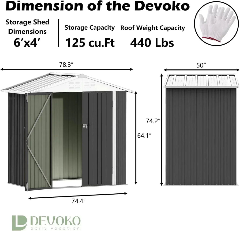 Devoko Outdoor Storage Shed Lockable Metal Garden Shed Steel Anti-Corrosion Storage House wourant