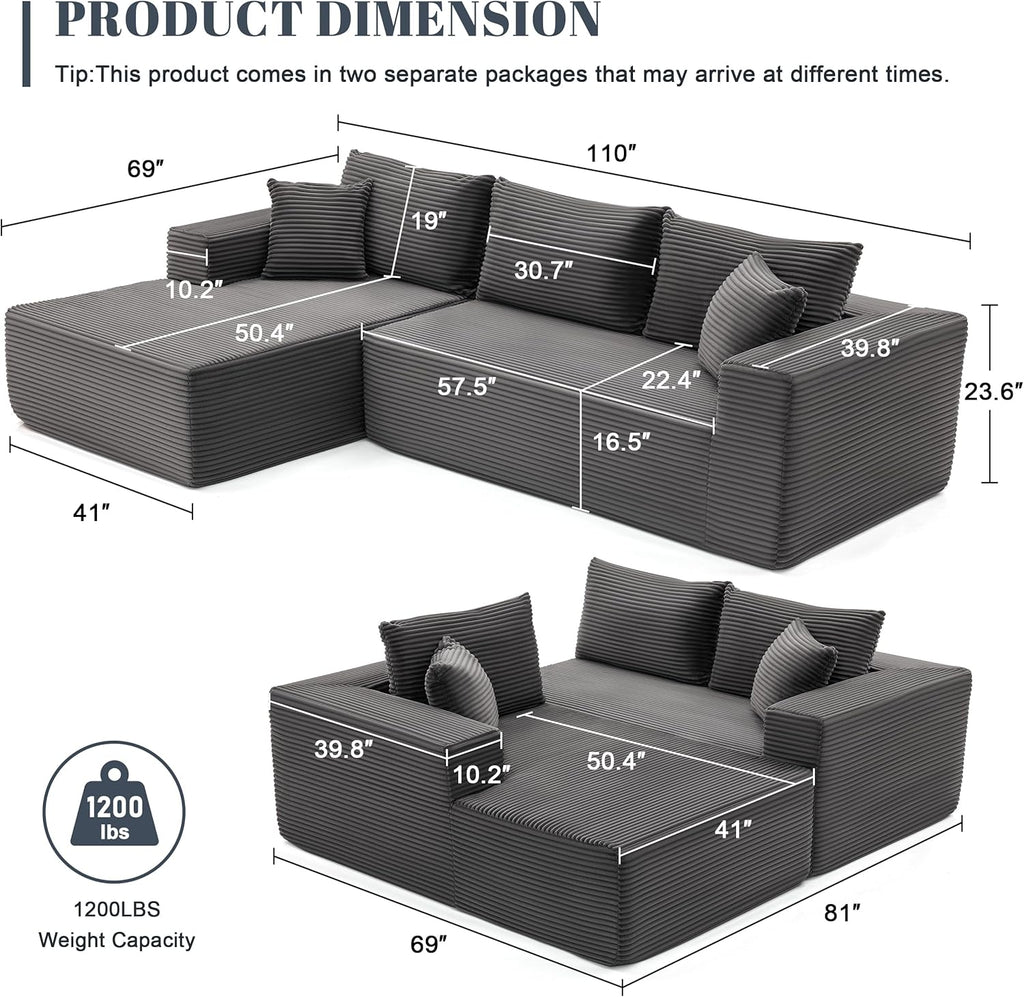 110-inch cloud sofa boneless sofa in the living room modular sofa with deep seats wourant