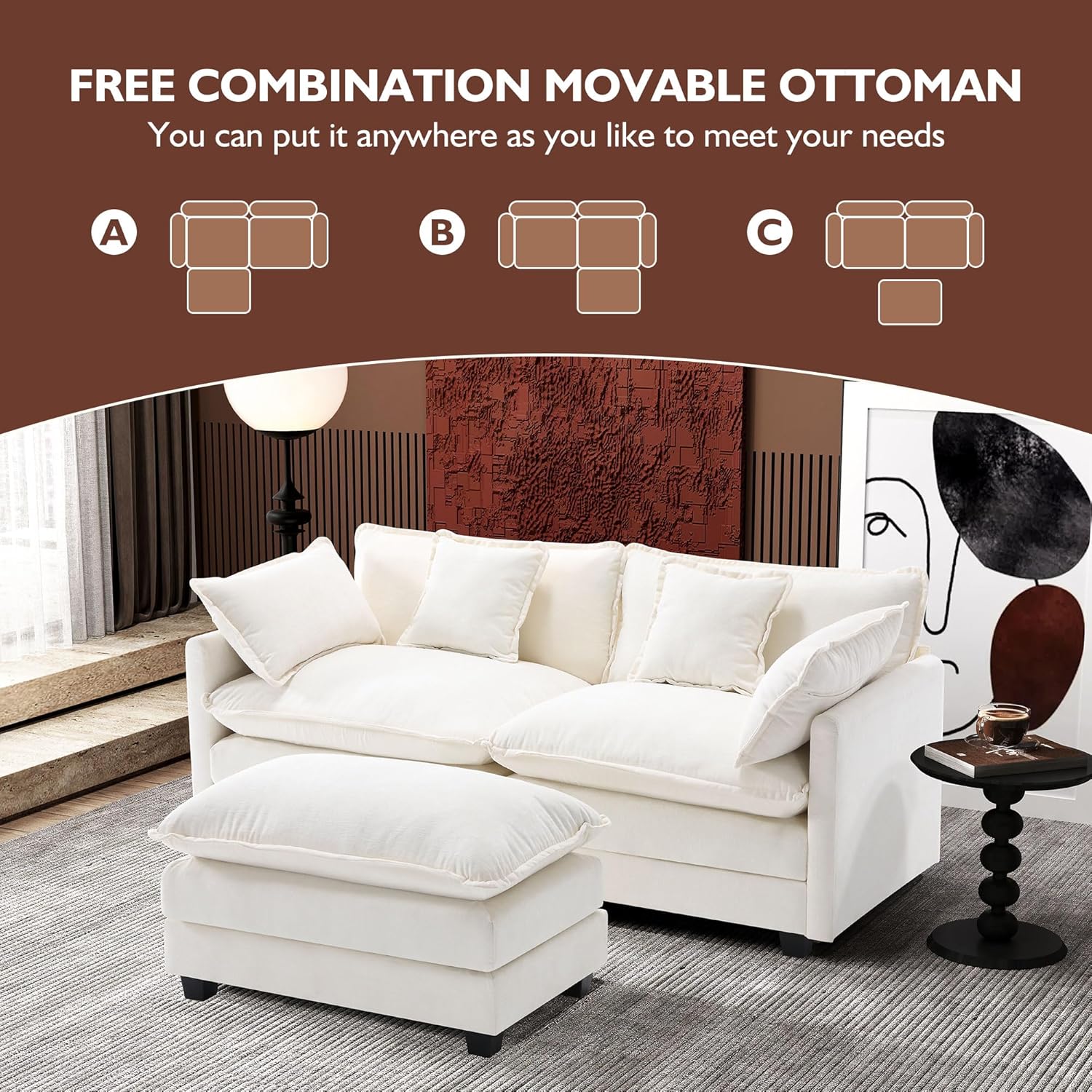 111.4 Inch L Shaped Modern Sofa Modular Cloud Sofa with Ottoman 4 Seater Chenille Deep Seat Sofa wourant