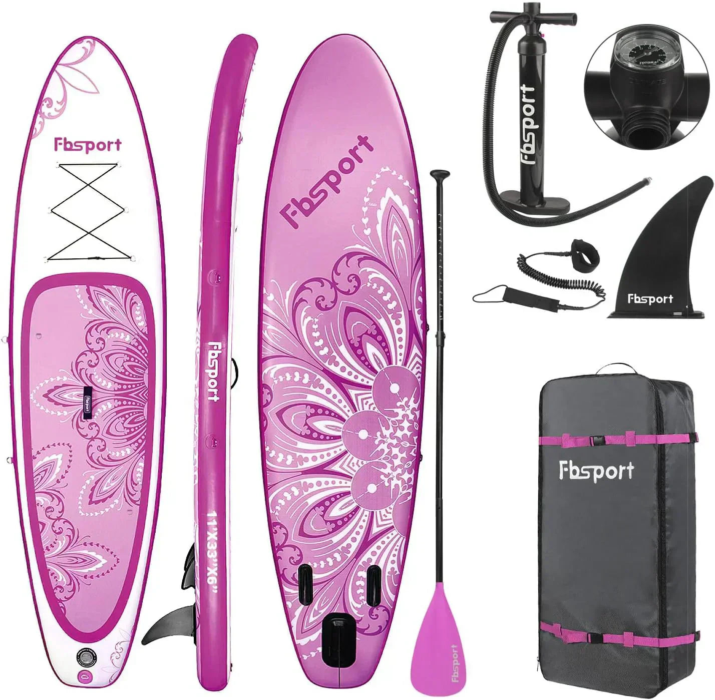 FBSPORT 11' Premium Stand Up Paddle Board Yoga Board with Durable SUP Accessories Carry Bag wourant