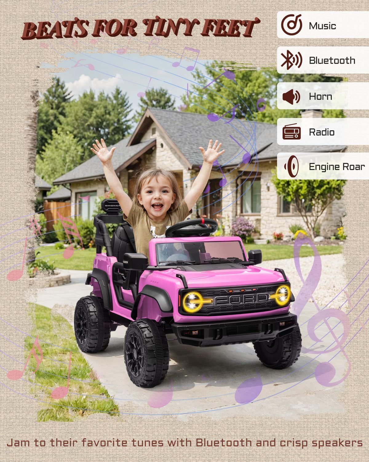 Kids Pink Ride-On Truck Battery Powered Electric Toy Car wourant