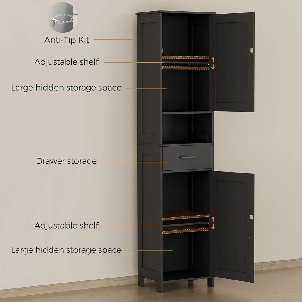 Homhedy 67" H Tall Bathroom Storage Cabinet with 2 Barn Doors and 1 Drawer Narrow Storage Unit wourant