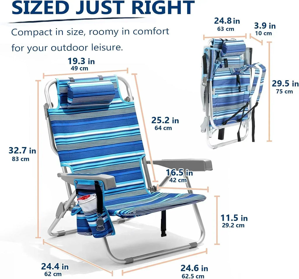 5-Position Aluminum Lay Flat Tall Backpack Beach Chairs 2 Pack Compact Portable Beach Chairs wourant