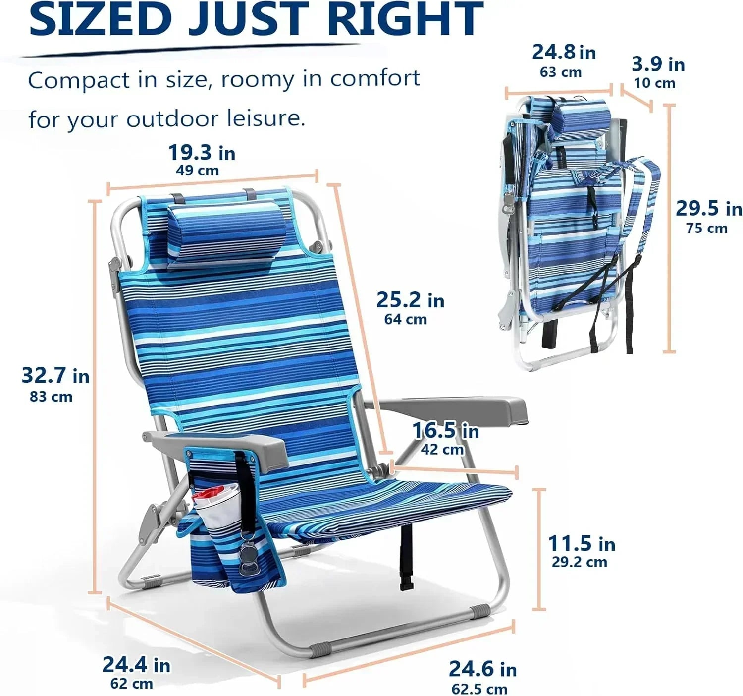 5-Position Aluminum Lay Flat Tall Backpack Beach Chairs 2 Pack Compact Portable Beach Chairs wourant