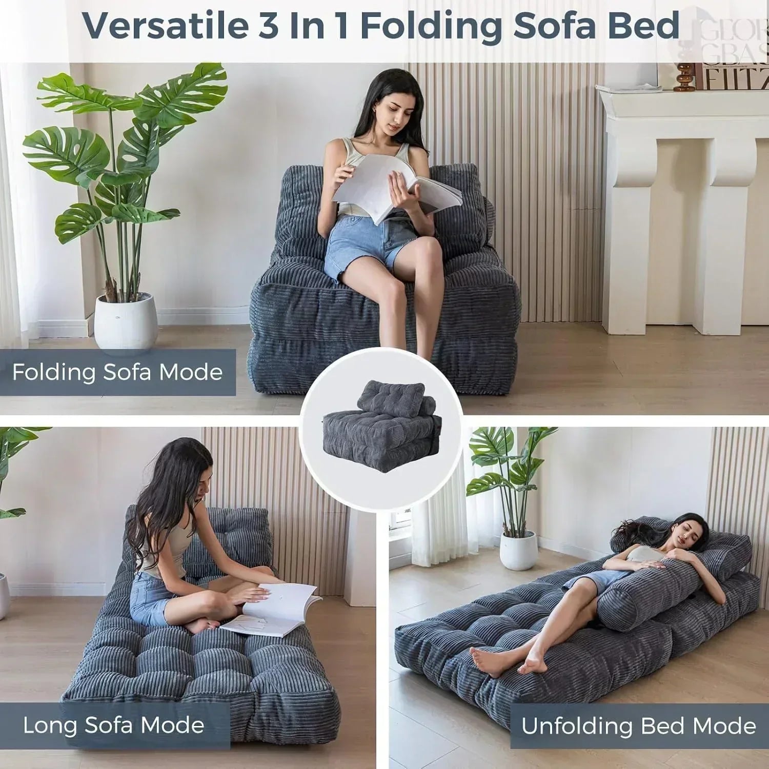 MAXYOYO Folding Sofa Bed Convertible Sleeper Chair with Pillow Foldable Mattress with Back Support wourant