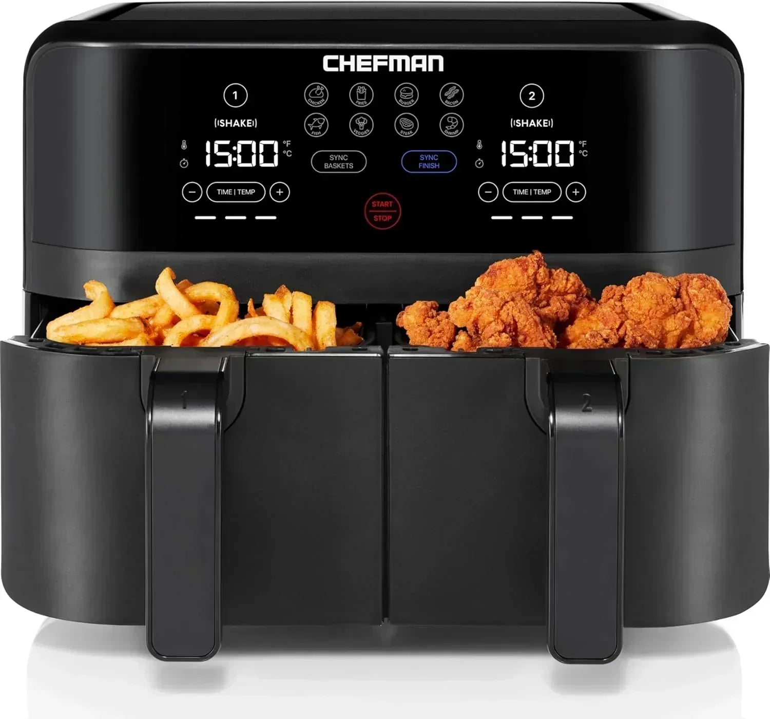 Chefman 6-Quart Dual Basket Air Fryer Digital Touchscreen Smart Sync Finish High-Frying wourant
