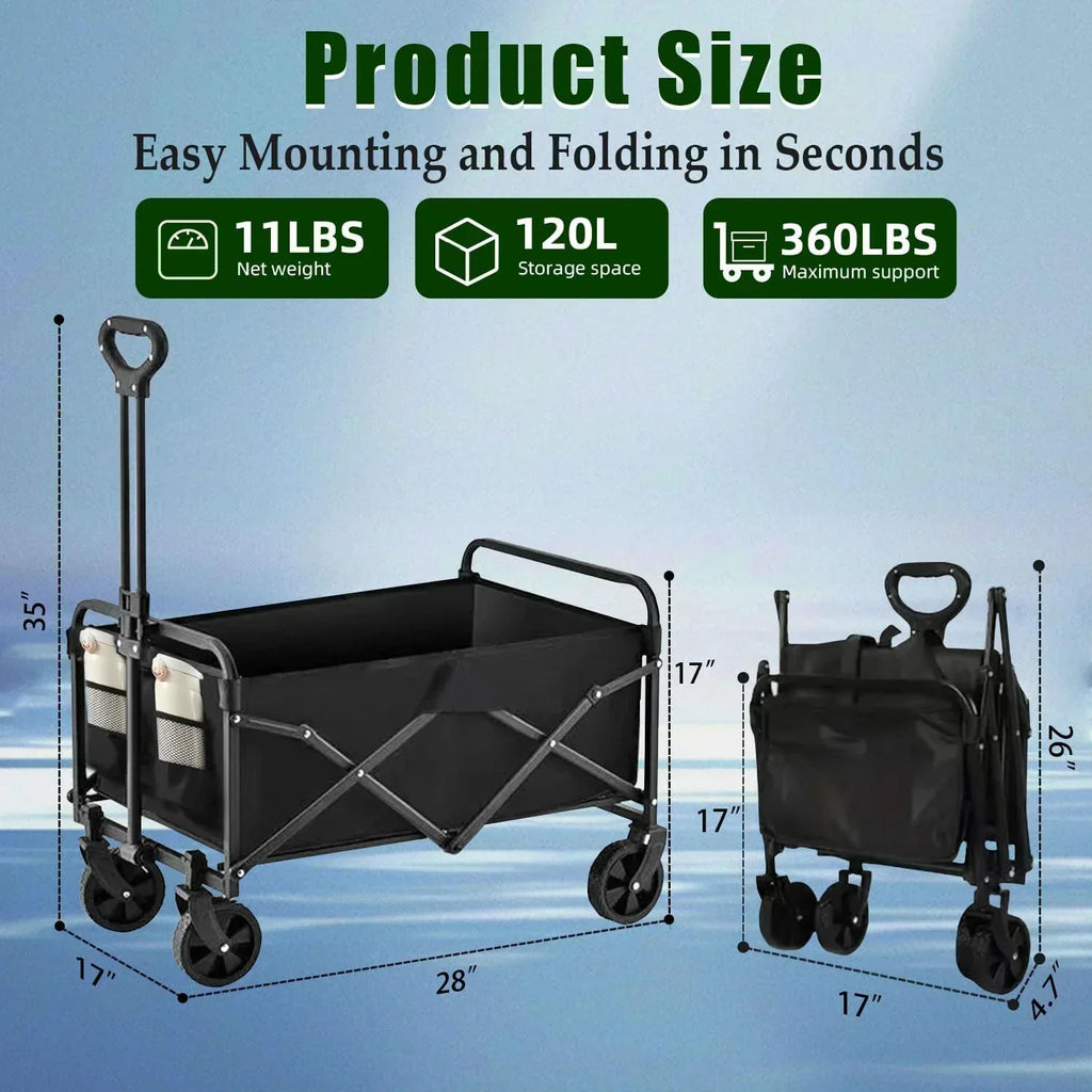 Foldable 4-wheel cart foldable 37 inches long 480 lb capacity heavy-duty beach cart wourant