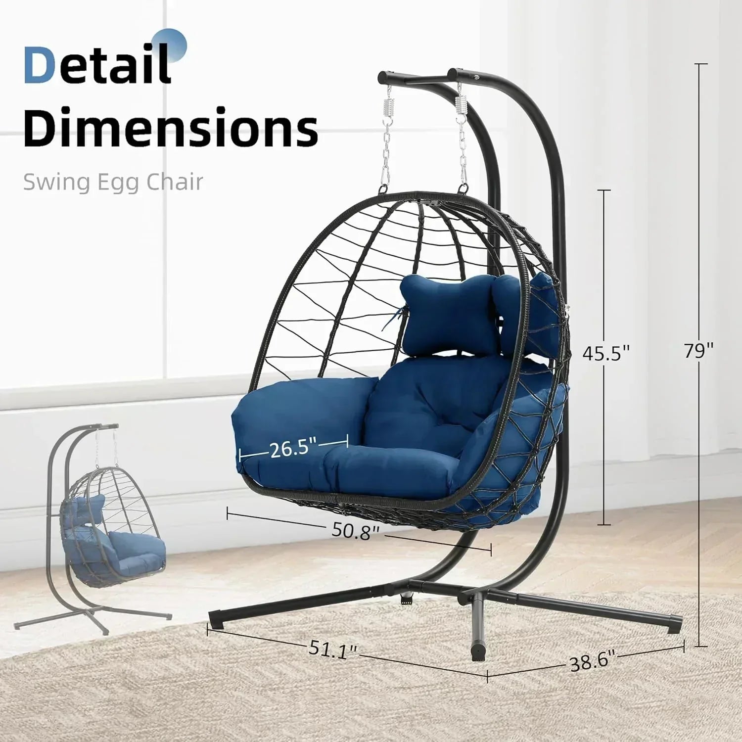Double Egg Chair wth Stand Hammock Swing Chair Foldable Hanging Loveseat UV Resistant wourant