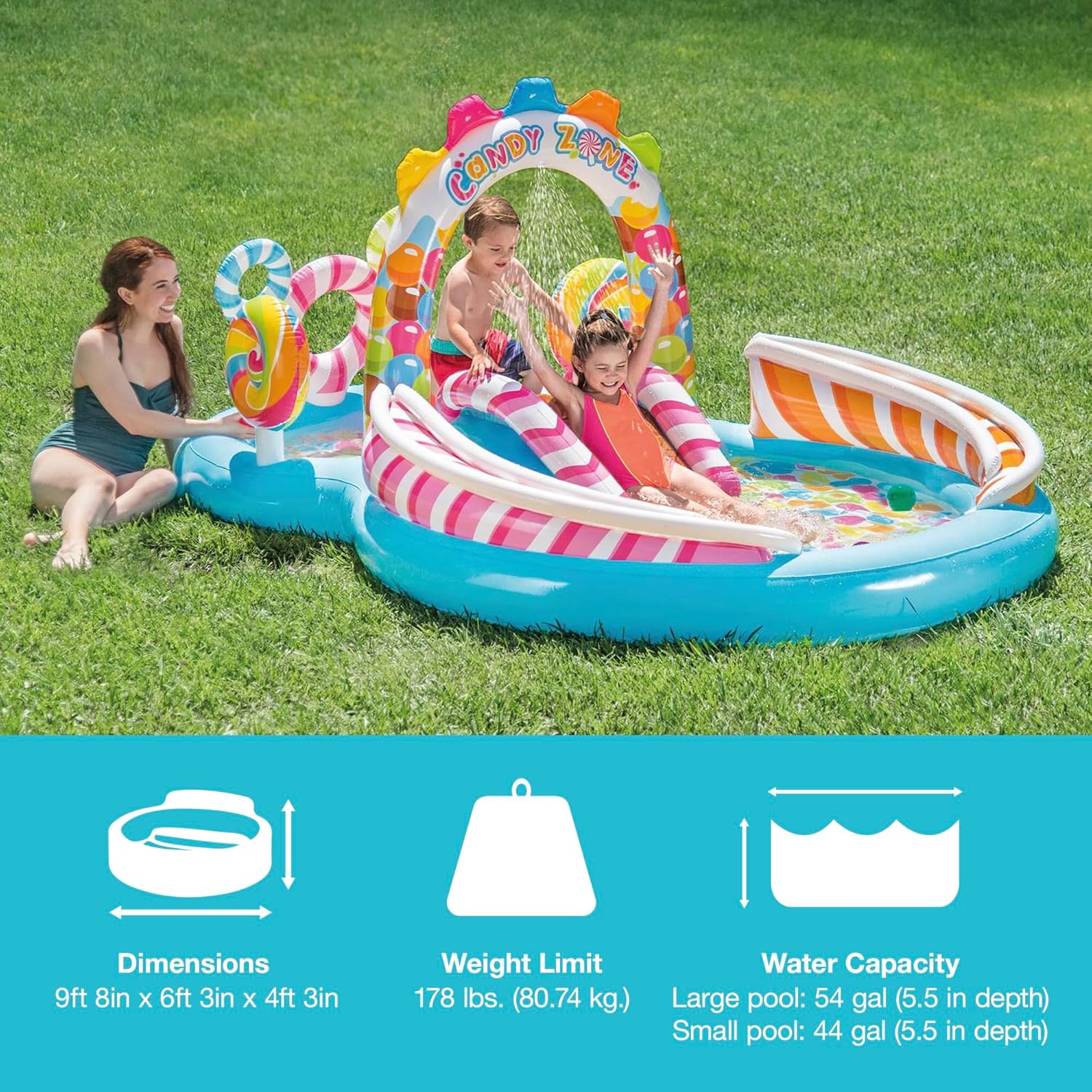 Intex 96" x 78" x 28" Inflatable Jungle Adventure Play Center Spray Kiddie Pool Water Slide wourant