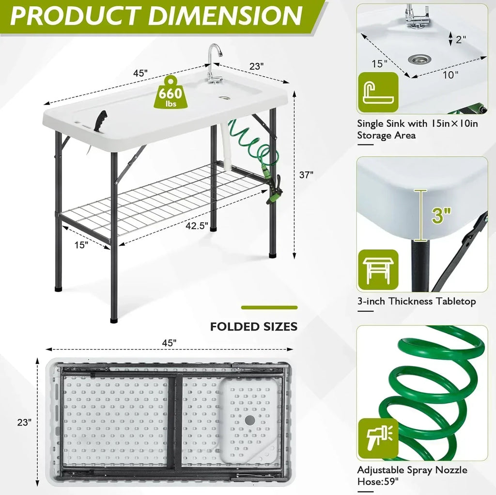 Folding Fish Cleaning Table Portable Camping Sink Table Outdoor Fish Fillet Cleaning Station wourant