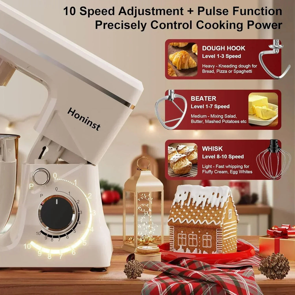 10-Speed Stand Mixer with 8-in-1 Splash Guard Tilt Head 6-Quart Stainless Steel Bowl wourant