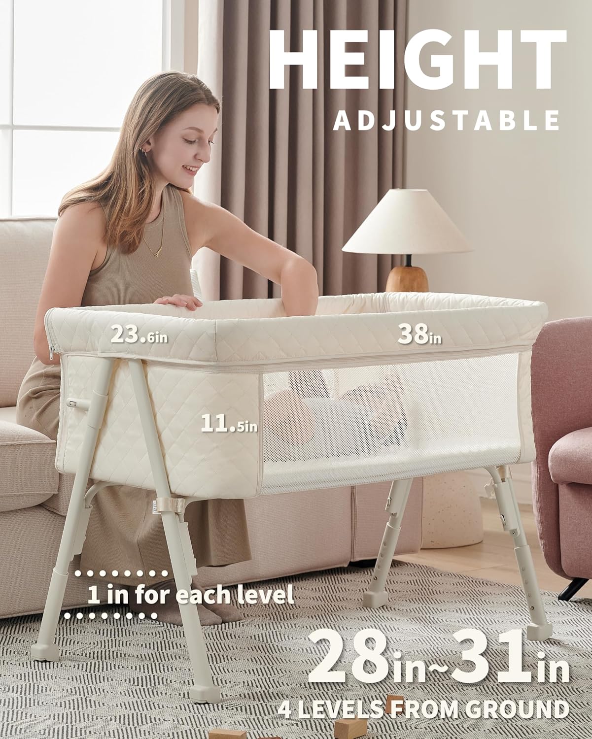 Bassinet Bedside Sleeper Baby Crib for Newborn Baby Bassinets Bedside Sleeper 4 Auto-Lock wourant