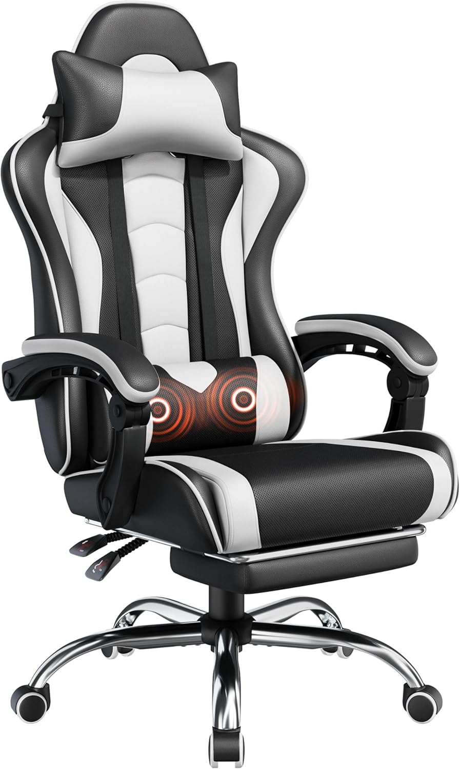 Gaming Chair with Massage Lumbar Support and Footrest Height Office Gaming Chair wourant