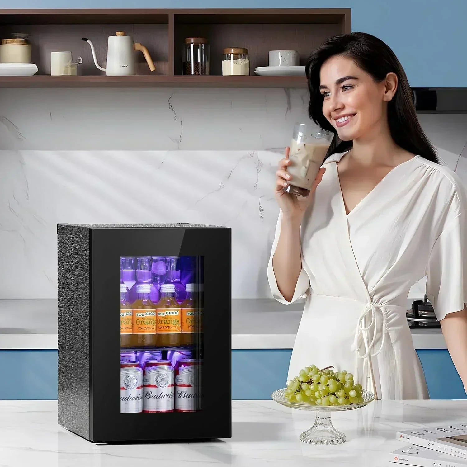 Antarctic Star Beverage Refrigerator Cooler 68 Can Mini Fridge with Glass Door for Beer Drinks Wine wourant