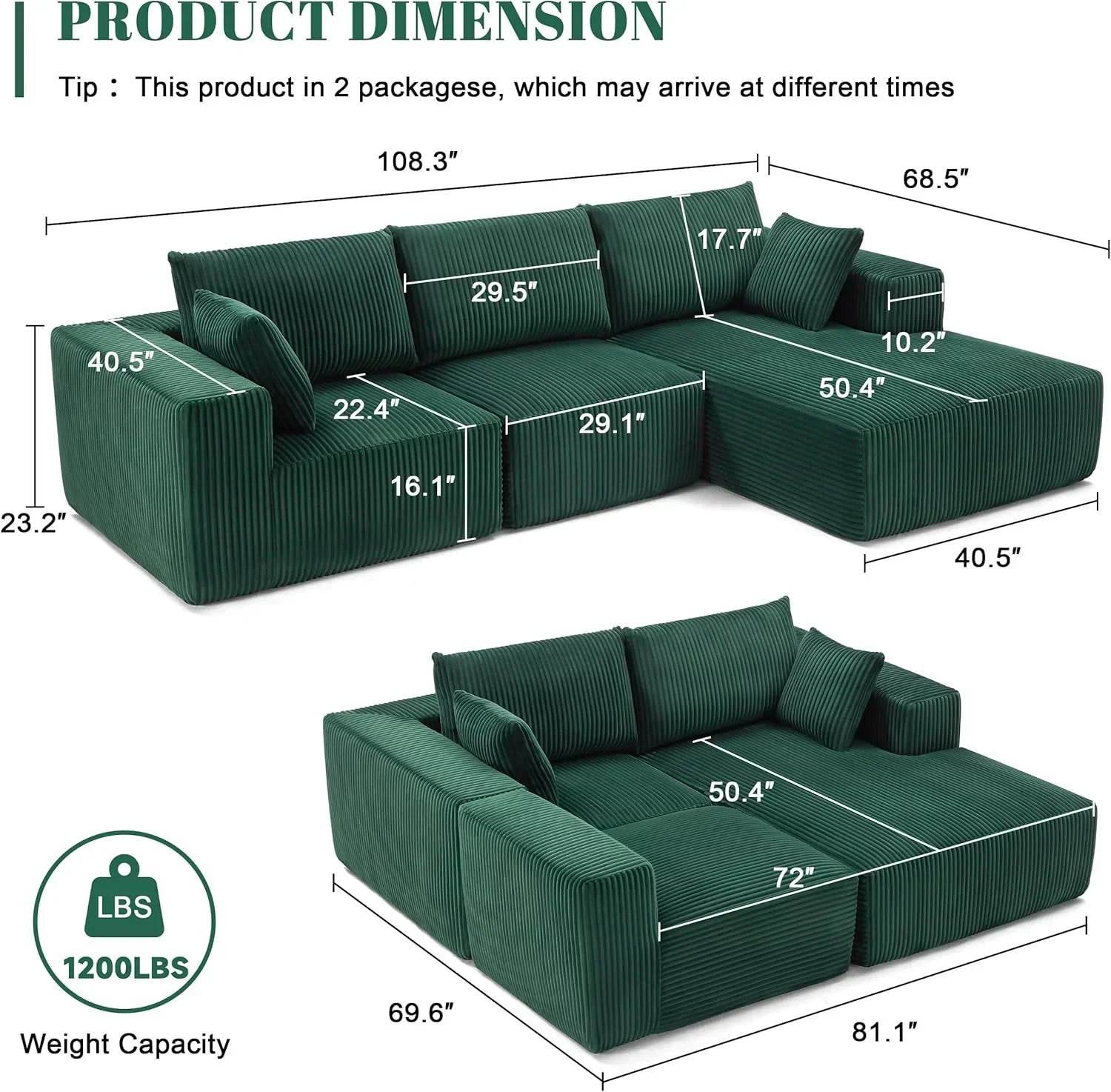 108-inch modular sofa cloud modular sofa with deep seat and reclining chair upholstered sofa wourant