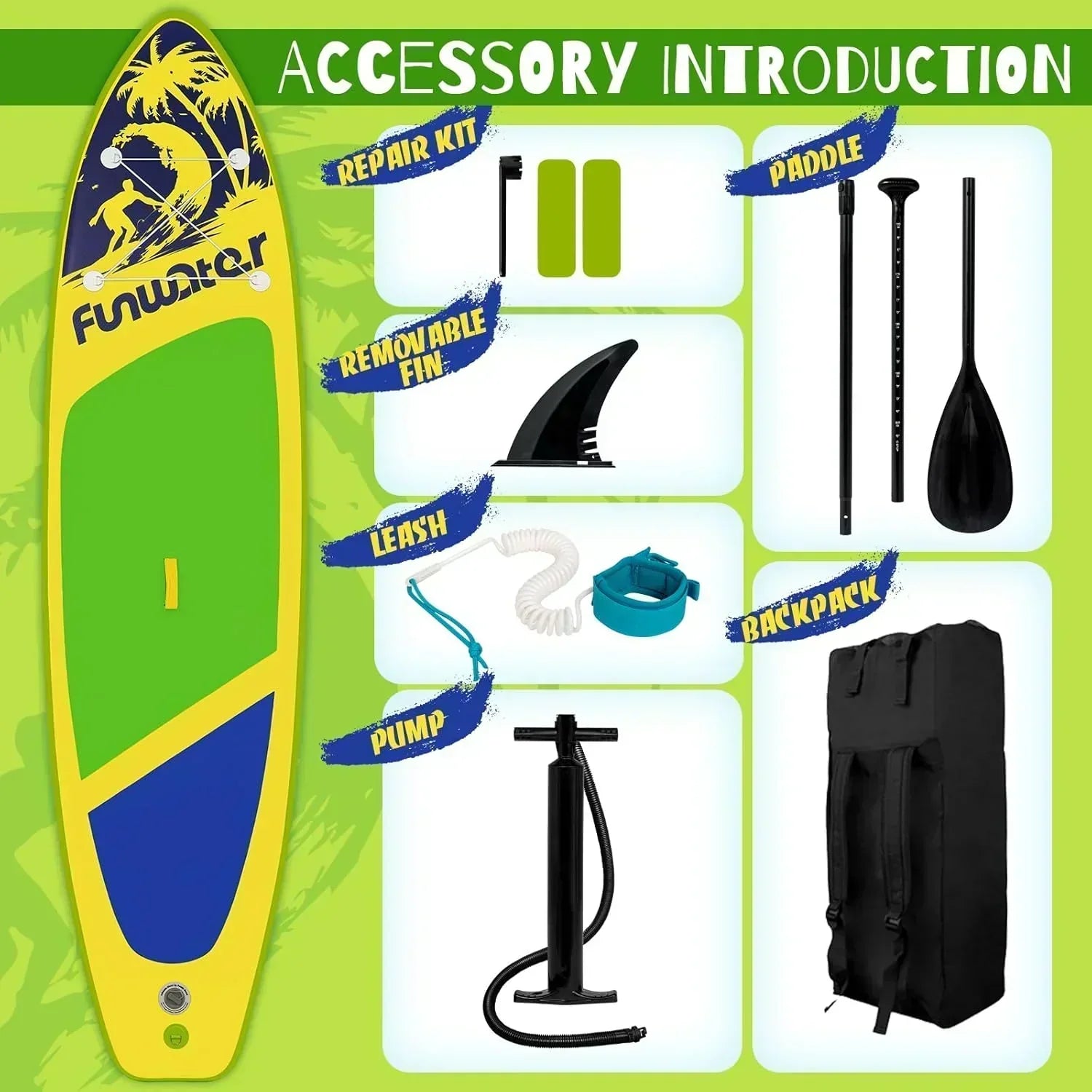 FunWater Inflatable Stand Up Paddle Board Premium SUP Paddle Accessories EVA Deck wourant