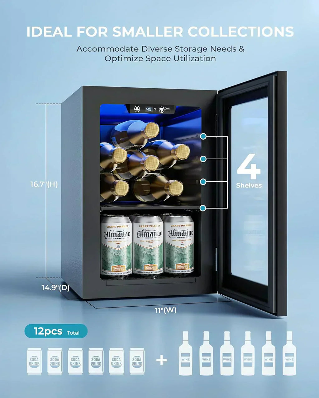 EUHOMY Beverage Refrigerator Cooler 130 Can Mini Fridge with Glass Door Beverage Cooler wourant