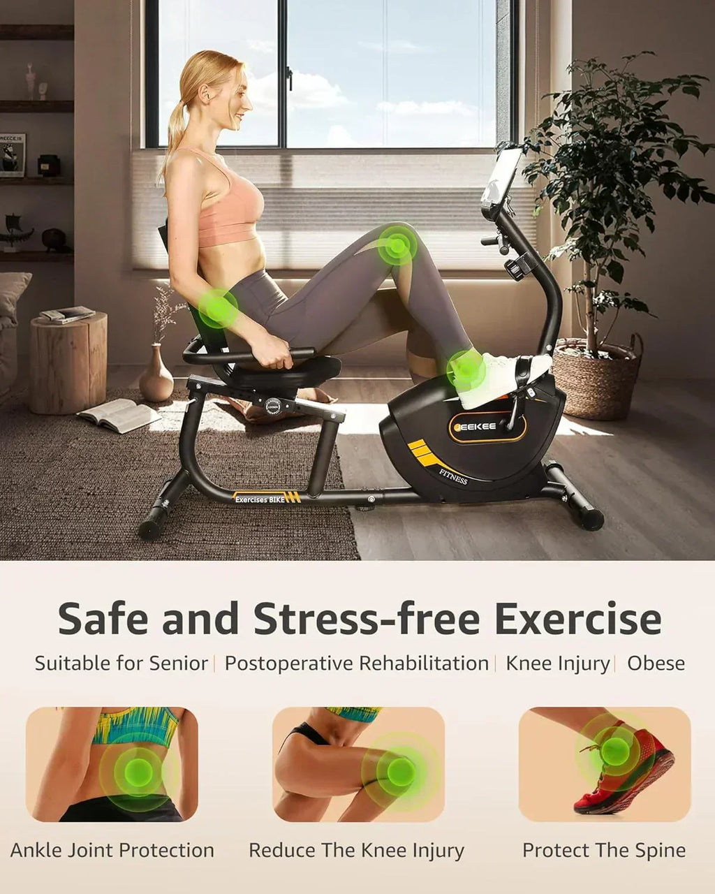 JEEKEE Recumbent Exercise Bike for Adults Seniors Indoor Magnetic Cycling Fitness Equipment wourant