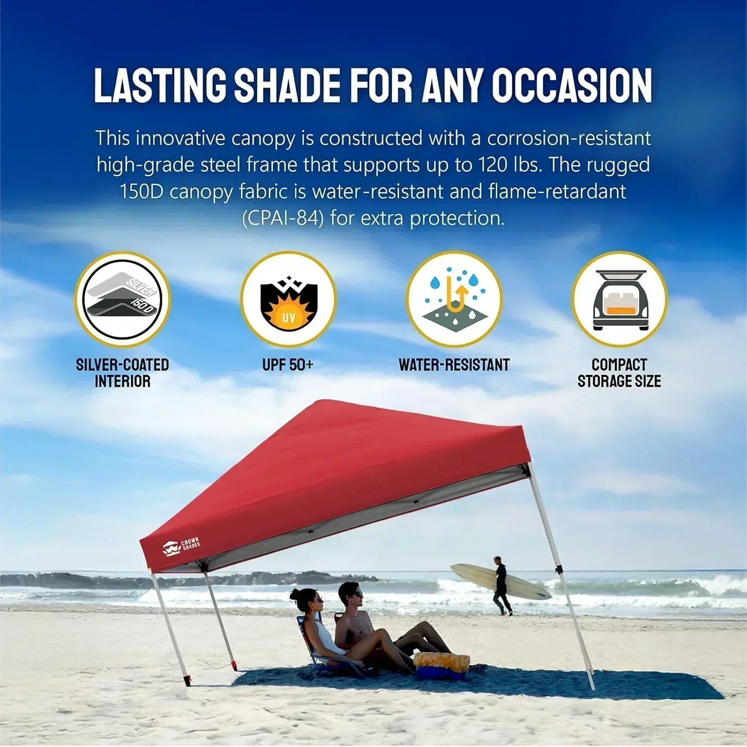 10x10 Pop-Up Awning One-Click Installation Beach Tent Outdoor Sunshade Silver Coated Top wourant