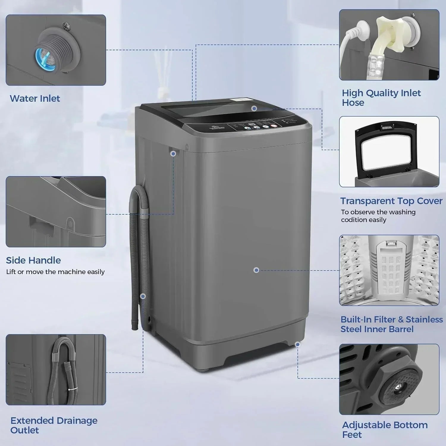 Nictemaw Portable Washing Machine 20Lbs Capacity Full-Automatic Portable Washer Machine wourant
