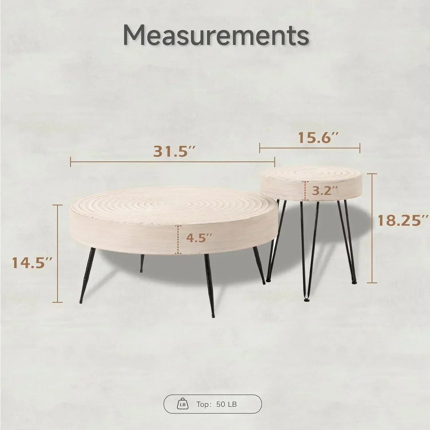 Two-Piece Modern Farmhouse Living Room Coffee Table Set Round Nesting Tables wourant
