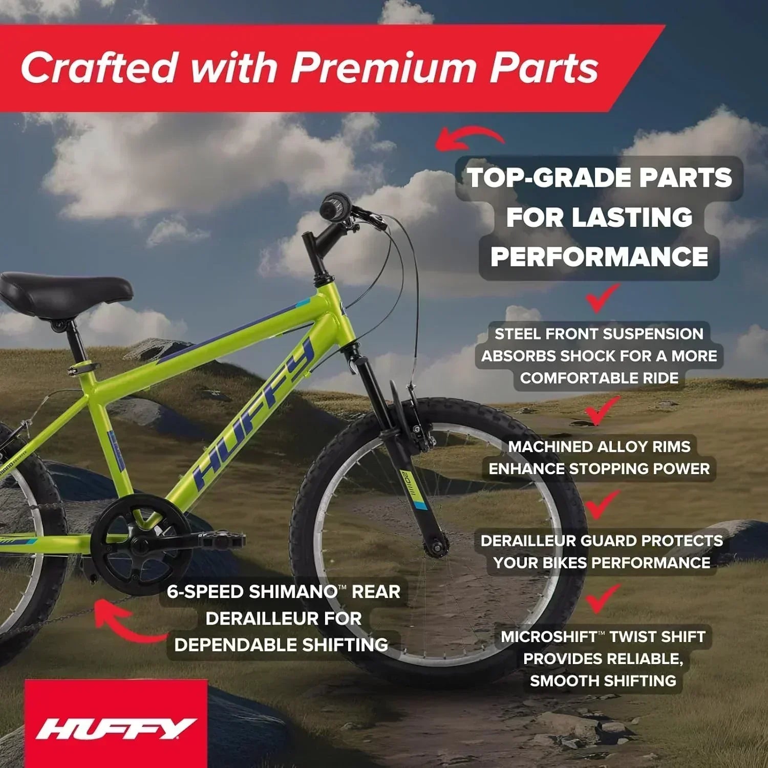 Huffy Stone Mountain Hardtail Mountain Bike for Boys/Girls/Men/Women 20"/24"/26" Sizes wourant