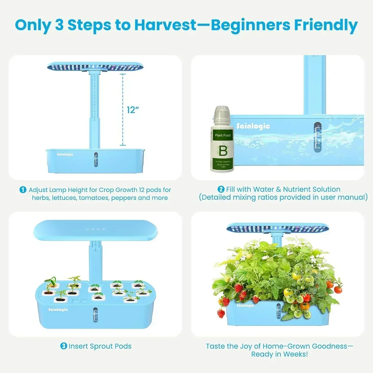 Hydroponic Planting System Kit 12 Watering Planters Smart Indoor Garden with APP wourant