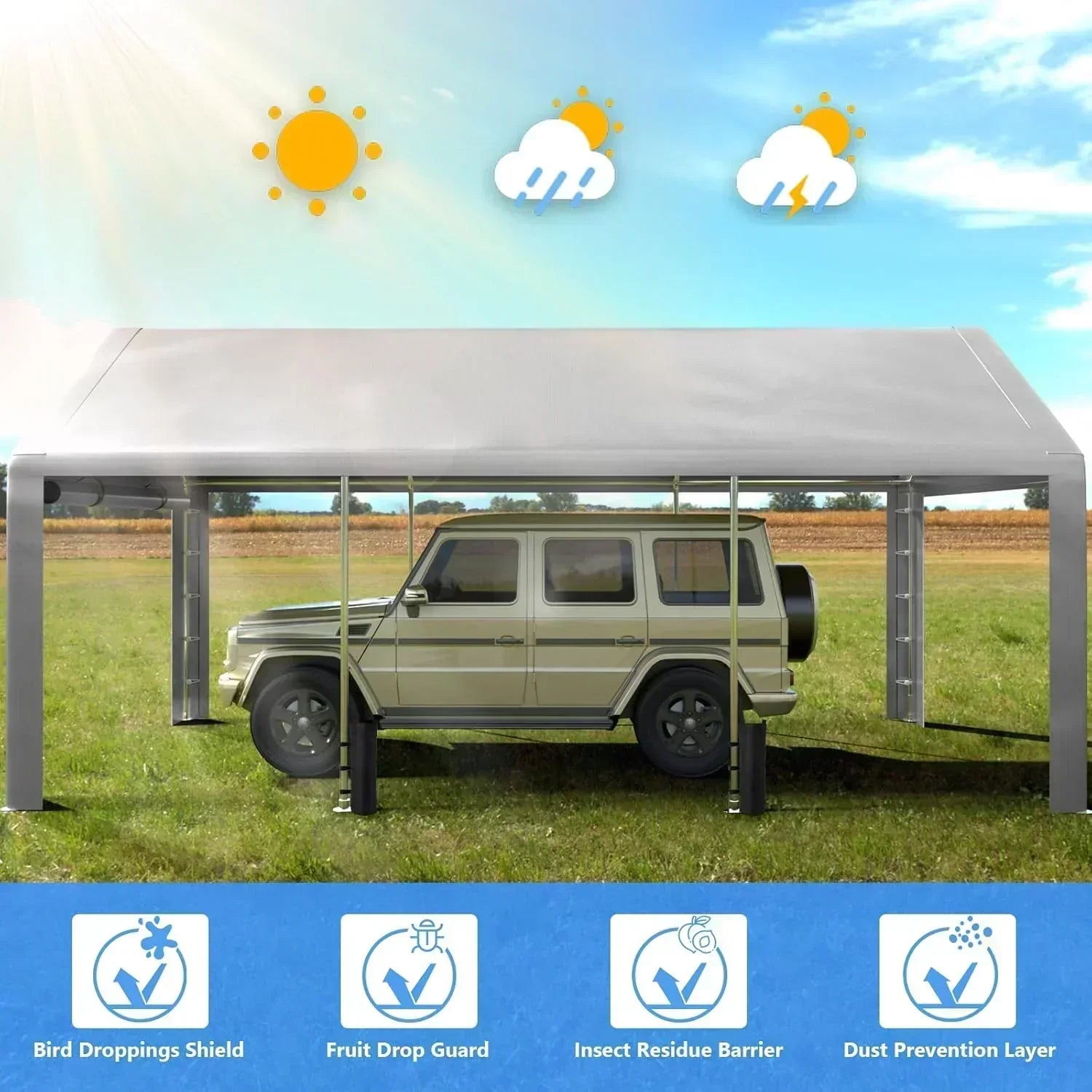 6x8 ft Heavy Duty Carport Tent Portable Garage Removable Side Walls Four Seasons Tarpaulin wourant