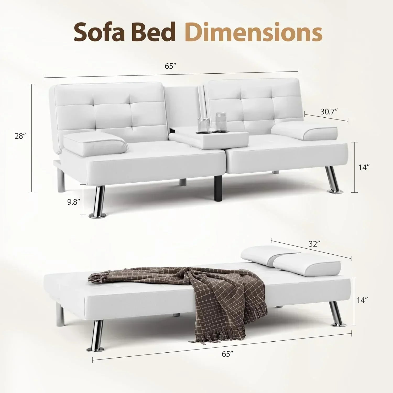 Shahoo Convertible Folding Futon Sofa Bed Sleeper Couch for Living Room Faux Leather wourant