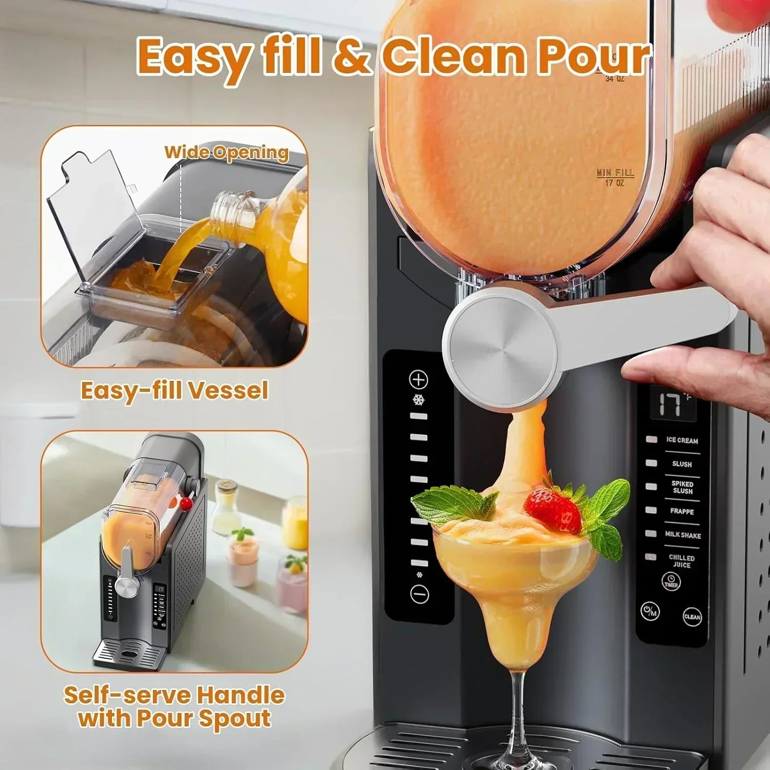 Slushie Machine Professional Frozen Drink Maker No Ice Needed Slushy Machine with LED Display wourant