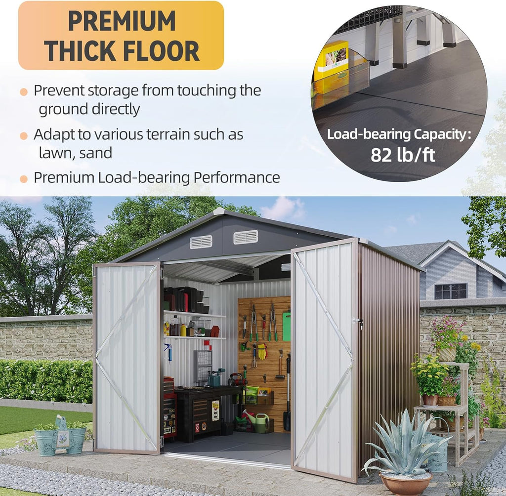 Aoxun 6.2x4 FT Shed Outdoor Storage Shed Metal Garden Shed Sloping Roof Tool Shed Bike Shed wourant