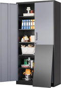 Metal Storage Cabinet with 2 Doors and 6 Shelves Black Metal Cabinet Garage Storage Cabinet wourant