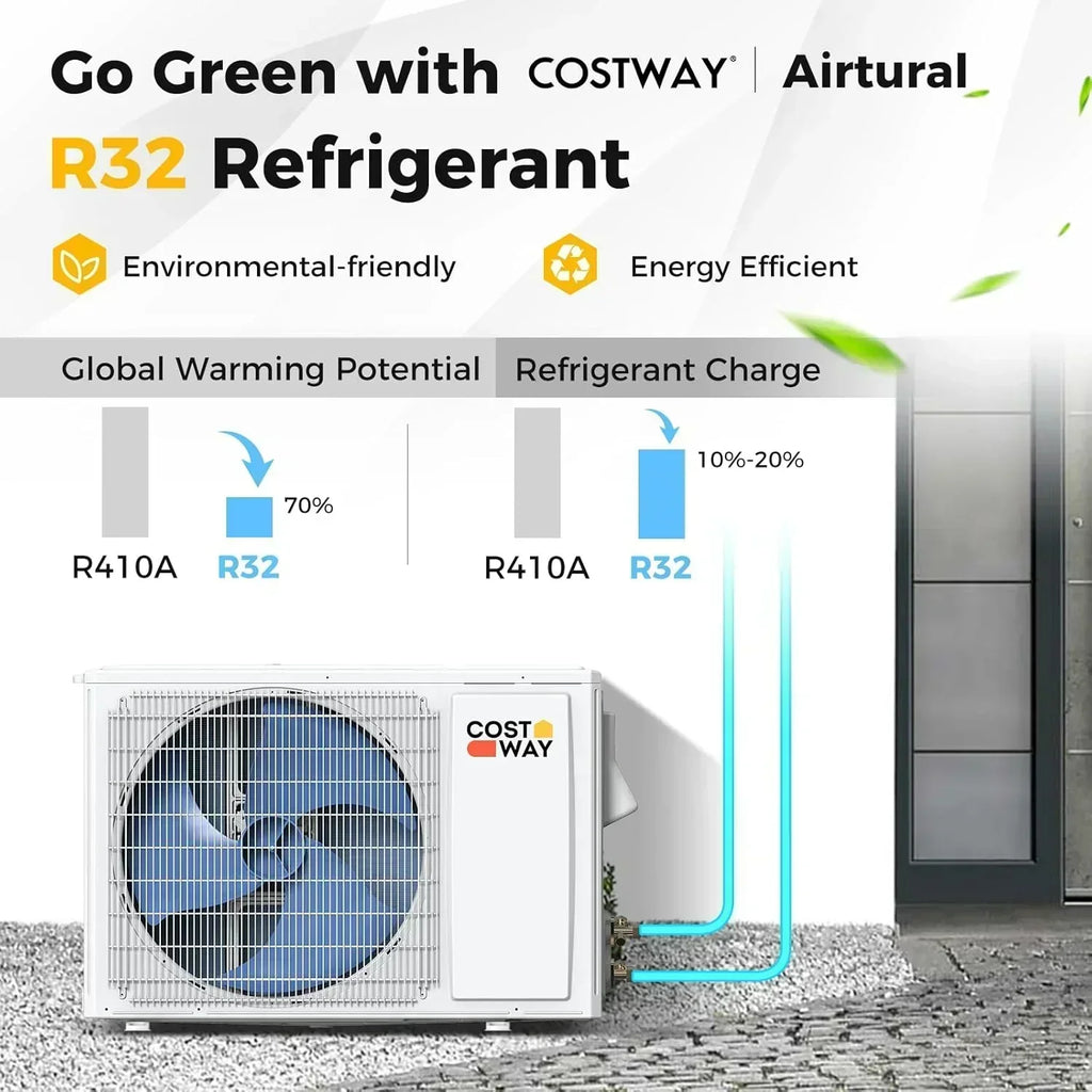 COSTWAY 12000BTU Mini Split Air Conditioner Heater 20 SEER2 115V Wall-Mounted Ductless wourant