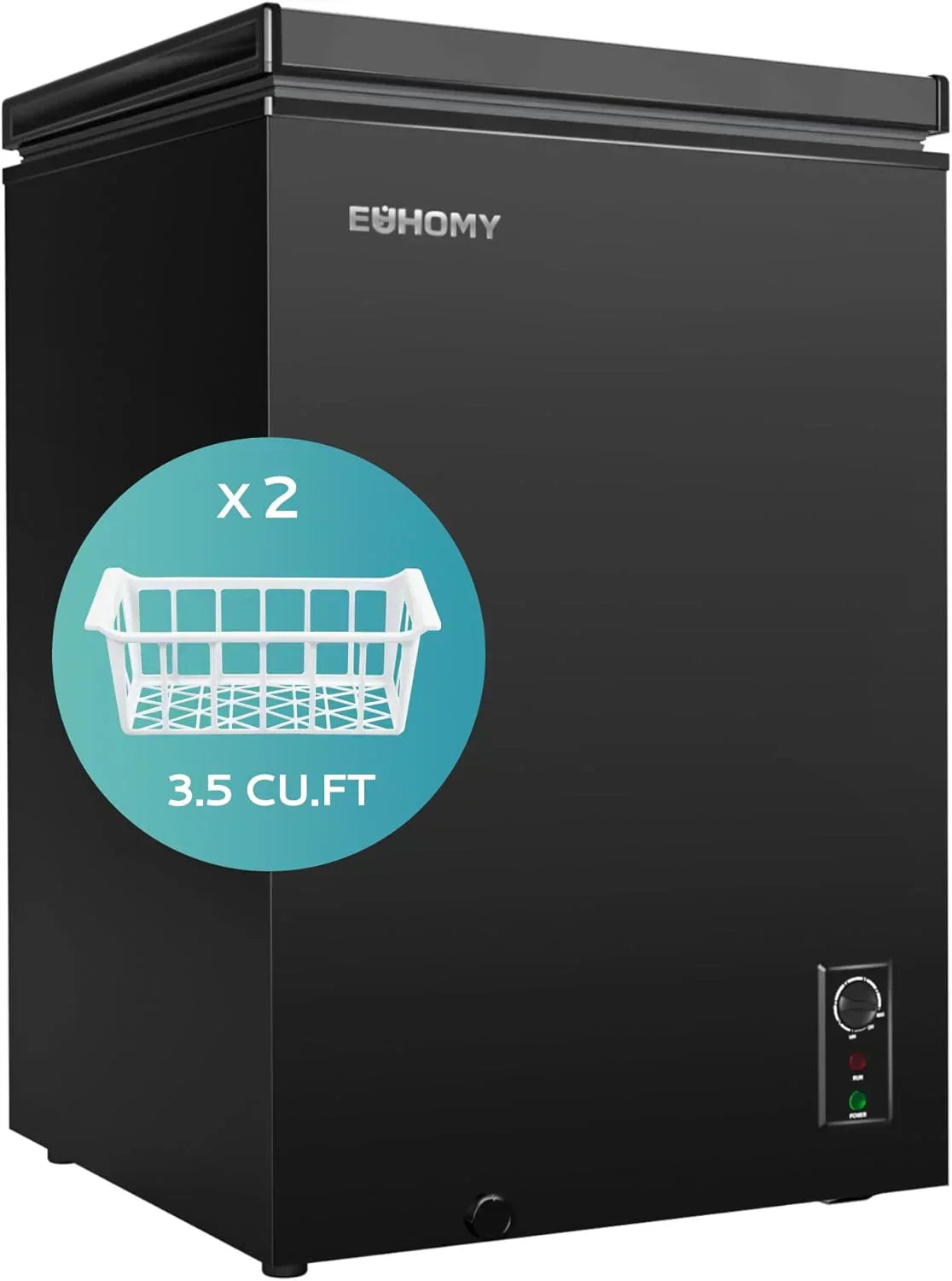 EUHOMY 3.5 Cu.Ft Chest Freezer with Removable Basket Small Deep Freezer Adjustable 7 Thermostat wourant