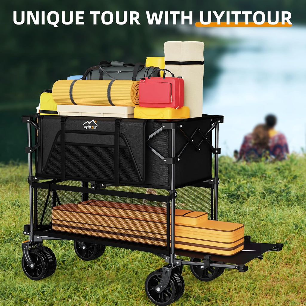 Foldable 50''L Extra Long Double Decker Wagon for Sport 400L Collapsible Heavy Duty Wagon Cart wourant